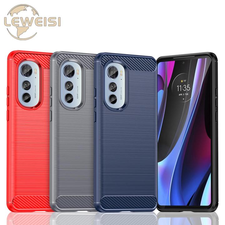 Leweisi Carbon Fiber Bumper Phone Case For Motorola Edge 2022 Back Cover Coque Shockproof Protective