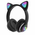 Cat Ear LED Light Up Wireless Bluetooth Headphones for Kids with Microphone, Pink. 