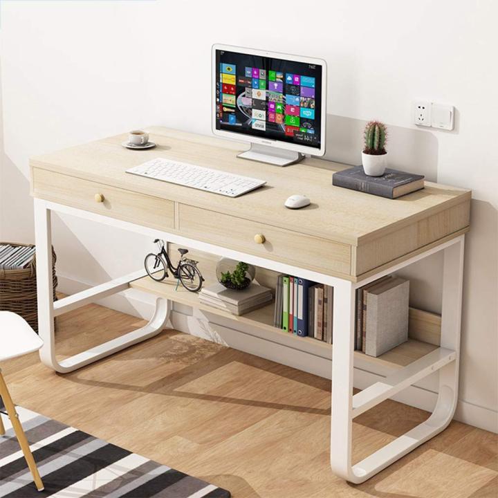 Home Office Multi-Layer Storage Frame Computer Table - Double Drawer Laptop Office Desk and Writing Table for Efficient Work and Study