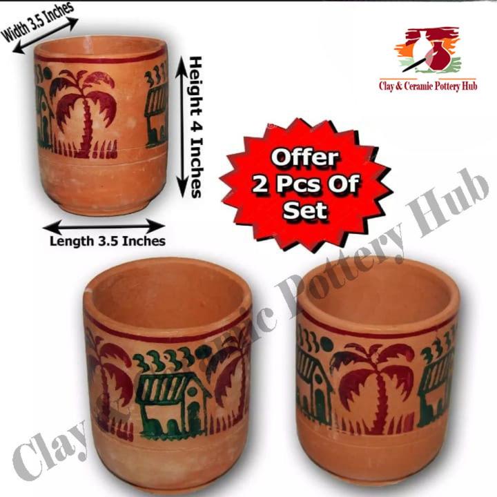 Clay Glass | 2 Piece Set | Natural Cool Water | Pure Clay | Mitti ke Glass