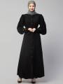 FRONT OPEN LONG CUFF GATHERED PUFFED SLEEVE CASUAL ABAYA. 
