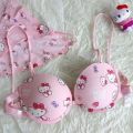 High Quality Front Open 4 In 1 Push-up Hello Kitty Print Adjustable Straps Bra Panty Set 016. 