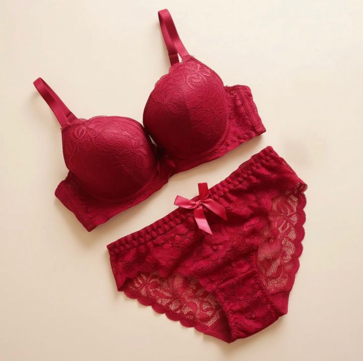 Bridal Lace Push Up Bra & Panty Set – Red Color | Double Padded Ring ...
