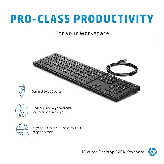 HAWLET PACKED Original 320K Wired USB Desktop PC Computer Keyboard Height Adjustment IMPORTED USED