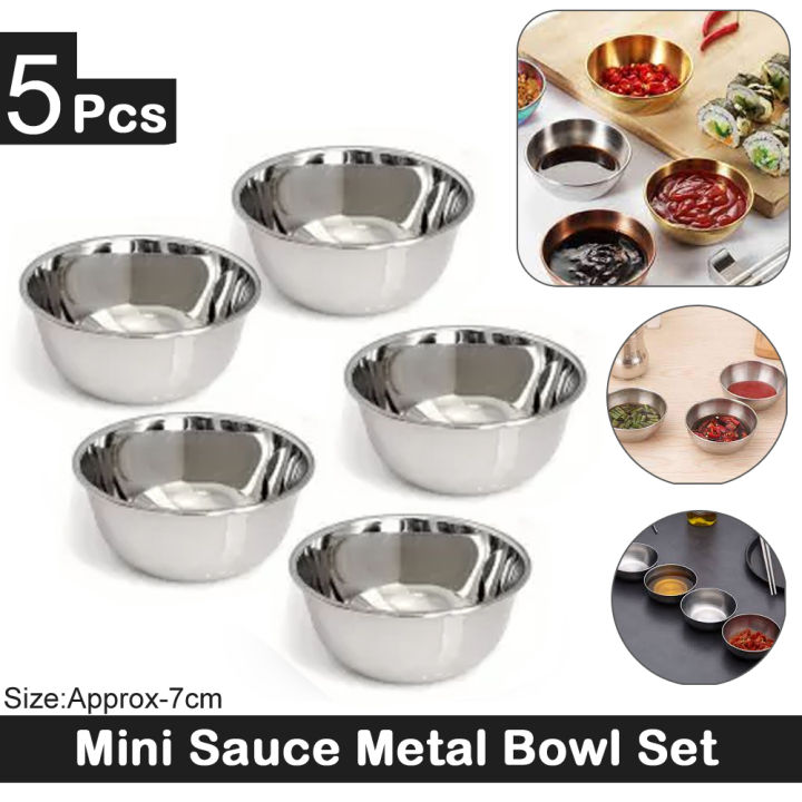 5 Pcs Set - Sauce Bowl Set Mini Metal Small Bowls - Dipping Serving Steel Round Souce Cups - Size 7.5 cm - Kitchen Utensils Baking Tools Gadgets and Accessories