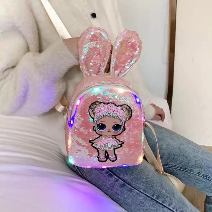 LED Light Backpack for Girls LOL Doll Design Shiny Fancy School College Bag