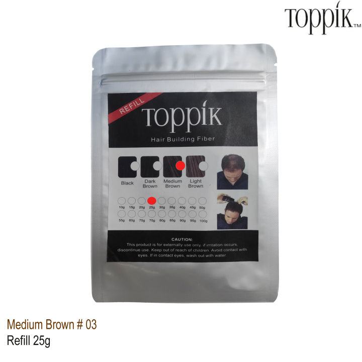 Toppik Hair Fiber Refill Medium Brown 25g Hair Building Fibers 25 Grams Like Caboki, Xfusion, toppik Miracle Hair? (Medium Brown) Please see pics - Medium brown shades