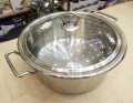 Alpha Stainless Steel Casserole Pots [22, 24, 26, 28, 30 & 32cm] | Double Bottom / Encapsulated Bottom Handi, Degchi With Glass Lid. 