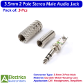 3pcs 3.5mm 2 Pole Male Audio Jack Plug Connectors with Durable Metal Case for Headphones & DIY Audio Projects by Electrica. 