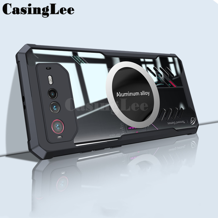For Asus Rog Phone 6 Pro case Hard Clear Transparent Shockproof Car Holder Adsorb Hollow Out Ring Back Cover For Asus Rog 6 Pro Back cover Phone Cases