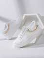 Girls sneakers with golden chain women's white sneakers with side chain Ladies casual Fashion sneakers Brand Women's shoes. 