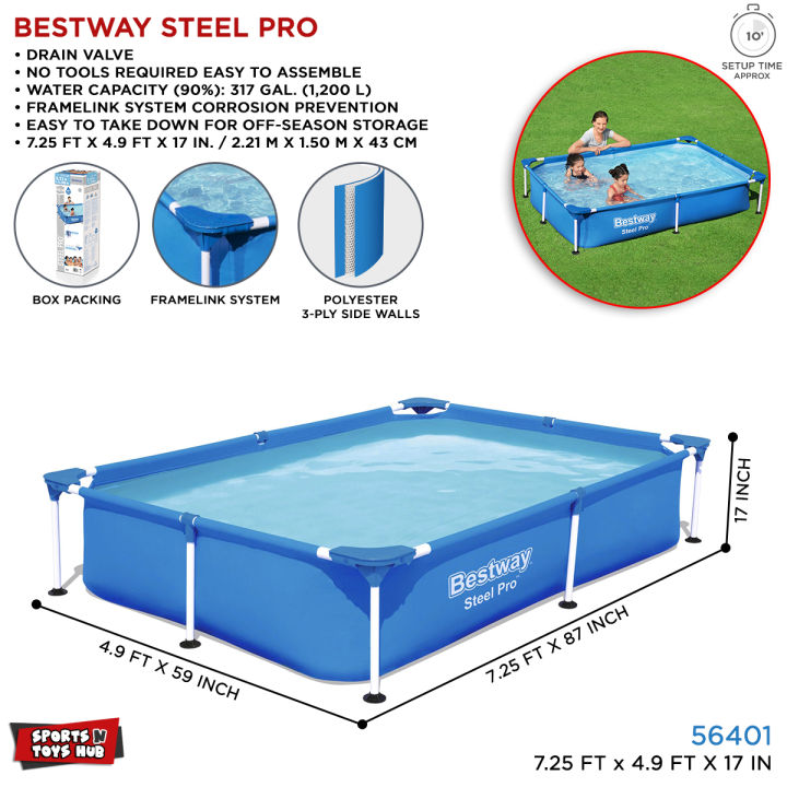 Bestway Steel Frame Pool Collection, Depth Large For Kids & Adults, Big & Deep Family Duraplus Standard Series Swimming Pools, Easy To Setup & Drain Full Size Pool, Childrens Summer Water Fun & Parties Code: 56401, 56403, 56404, 56405, 56217, 56283