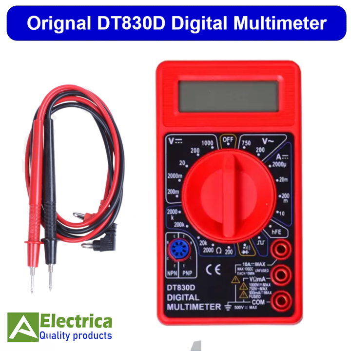 DT830D Digital Multimeter AC/DC Volt Amp Ohm Diode hFE Continuity Tester (Battery and Leads Included) by electrica