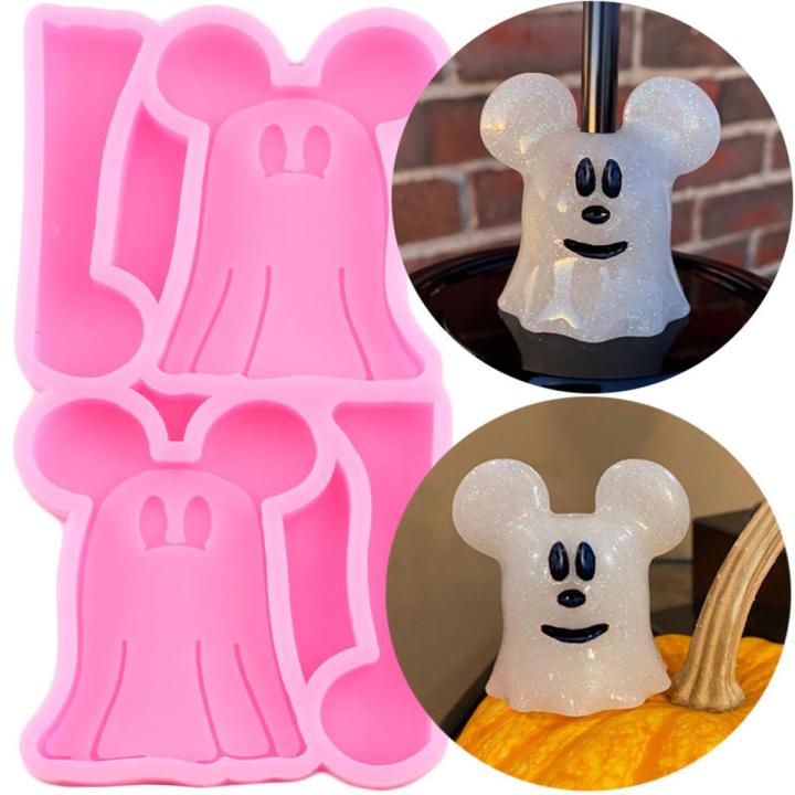 Disney Halloween Ghost Mickey Straw Topper Silicone Molds Mouse Head Epoxy Resin Mold Fondant Cupcake Chocolate Candy Jelly Mold