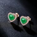 925 Silver Jade Heart Stud Earring Natural Green Chalcedony Agate Jewelry Fashion Charm Carved Amulet Gifts for Her Women. 