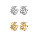 1Pairs Elegant Leaf Shape Hoop Earrings Rhinestone Surround Small Hoop Earrings Mini Circle Earring Jewelry Gift. 