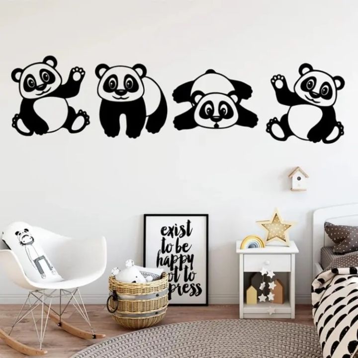 3D Wooden Wall Art 4 Pieces Wooden Panda Room Decoration Pair of Panda Wall Art Beautiful Wall Decor for Bedroom for Home and Shop