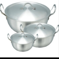 Silver Karahi SET with lid 3 Pieces set (metial polish) Cooking material. 