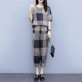 bellylady 2Pcs/set Lady Short Sleeve -shirt + Ninth Straight Bottom Pants Summer Plaid Casual Suit. 