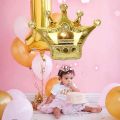 White & Golden Happy Birthday Decoration Theme Set 1 Happy Birthday Foil ,30 Pcs Balloons , 5 Confetti Balloons ,1 Golden Foil Crown  Boys Birthday Supplies. 