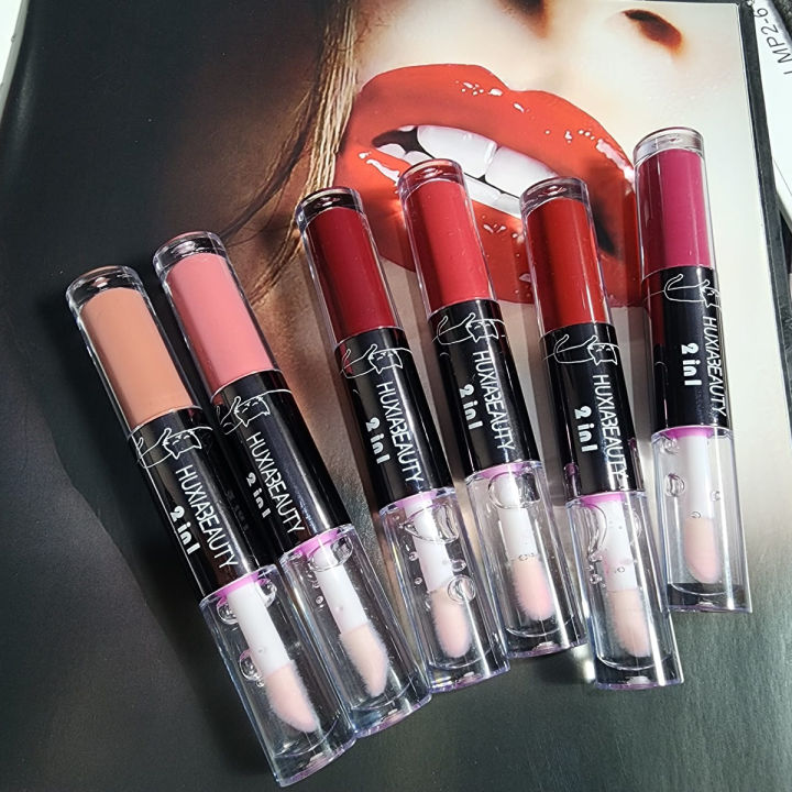 HUXIABEAUTY Pack of 06 24h 2 in 1 LipGloss For Women And For Girls 5579