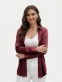 Button Down Women Maroon Satin Shirt Full Sleeves | Ladies Silk Look Button Down Shirt | Casual Formal Office Wear Blouse | Stylish Collared Top for Girls & Women | Trendy Western Fashion Shirt  Silk Pjs Women Dress Top tank. 