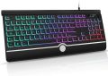Jelly Comb Wired Backlight Keyboard, USB Computer Rainbow Illuminated Gaming Keyboard UK QWERTY Layout with Wrist Support for PC Desktop Laptop, Black. 