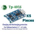 TP4056 Charging Module 18650 Lithium Battery Charging Module 3.7 to 4.2 volt 1s BMS TP 4056 Charging Board Charger Micro USB 1.2A with discharging Protection 1A 18650 Lithium battery Charger Module Micro USB Pakistan e shop. 