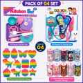 Pack of 04 Kids Educational Toy Gift Set – 09-Piece Kitchen Play Set + 08-Piece Doctor & Dentist Medical Kit + 01 Random Pop It Fidget Sensory Toy + 01 Wooden Money Box (Random Character Design) – Pretend Play Learning Toys for Boys & Girls Ages 3+ | Birt. 