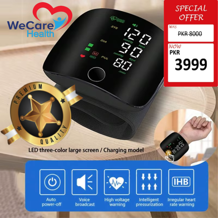 Digital Wrist Blood Pressure Monitor – Automatic Rechargeable BP Apparatus with Large LED Display, Heart Rate Pulse Tracker, and Portable Wrist Cuff