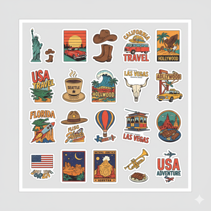 USA Travel Stickers American Landmark Decals Laptop & Mobile Back Cover ...