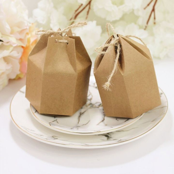 Small Hexagonal Kraft Paper Candy Gift Boxes Nikaah sweets Gift Boxes For Wedding Birthday Ceremony Jewellery Packing boxes DIY Packing Boxes With Jute Strings 5.2 x 3.2 inches