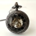 Retro Manual Mechanical Pocket Watch Mirror Hollow Flip Roman Type Black Mechanical Movement Pocket Watch, Ideal choice for Gifts. 