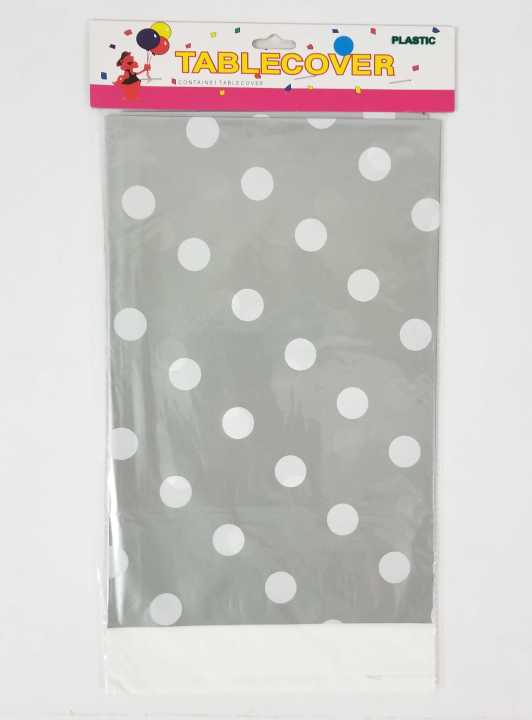 SILVER POLKA DOT TABLE COVER ( 108 CM X 180 CM ) SILVER THEME TABLE COVER