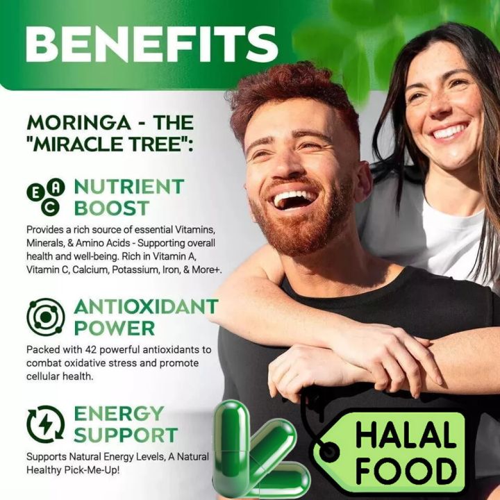 Original Moringa Leaf Capsules 1000mg – Natural Herbal Superfood for ...