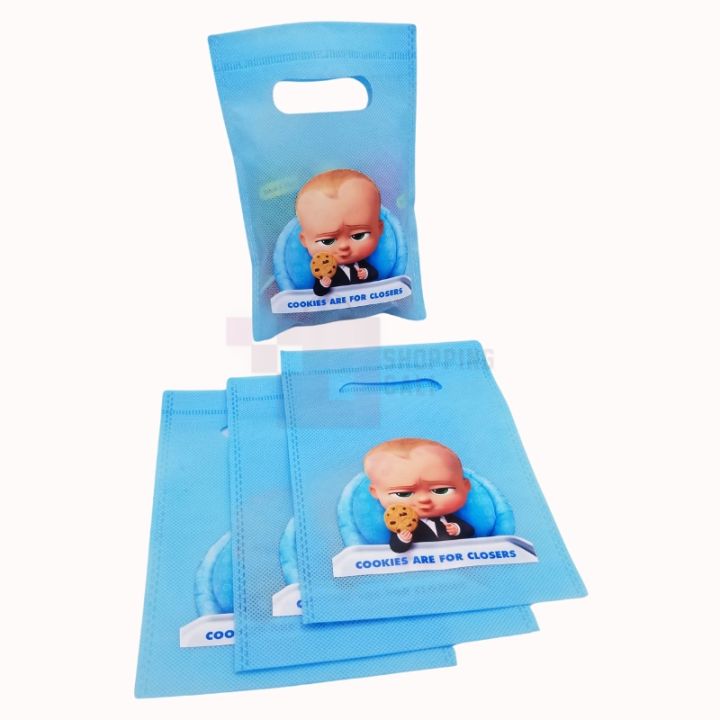 BOSS BABY GOODY BAGS - BLUE COLOR FABRIC MATERIAL GOODY BAGS - PACK OF 10 GOODY BAGS - BOSS BABY THEME GOODY BAGS
