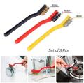 3Pcs Wire Brush Set, Nylon/Brass/Stainless Steel Brush with Curved Handle Grip. 