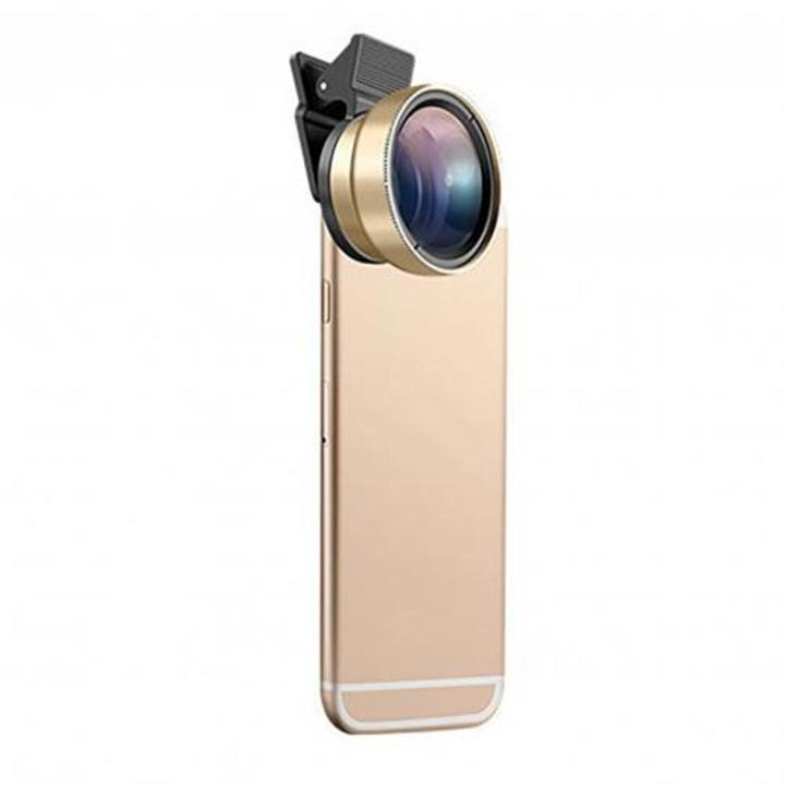 Universal Mobile Phone Lens 2 in 1 Universal 37mm 0.45X 49UV Wide Angle Macro Cell Phone Camera Lens Kit Phone Accessories-Golden
