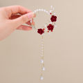 Ladies Vintage Red Rose Hairpin Hair Claw Elegant Fashion Headdress Women Back Hair Tassel Hairpin Headwear Accessories 1Pcs. 