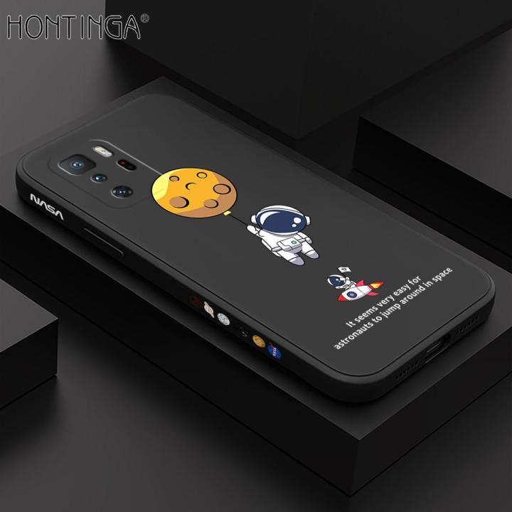 Hontinga for Xiaomi Poco X3 GT Case Side Design Phone Cover Cartoon Moon Astronaut Case Square Edge Pattern Liquid Silicone Trend Cover