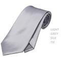 LIGHT GREY SILKY PLAIN TIE, SLIM TIE LIGHT GREY, FORMAL TIE LIGHT GREY. 