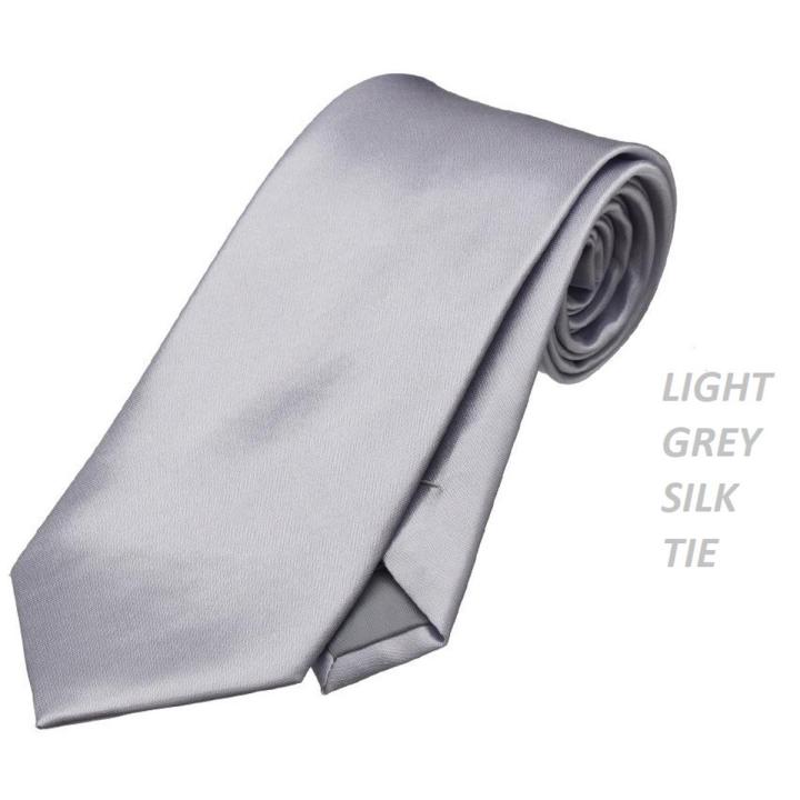 LIGHT GREY SILKY PLAIN TIE, SLIM TIE LIGHT GREY, FORMAL TIE LIGHT GREY