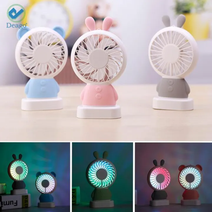 Portable Mini Handheld Fan Colorful LED Light Fan Electric Desk Table ...