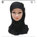 Rendom Colors Muslim Kids Girls Hijab Islamic Headscarf Diamontes Flower Scarf One Piece Children Full Cover Makna Wrap Cover. 