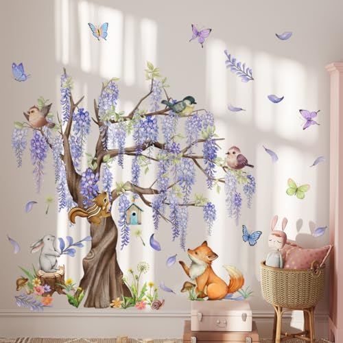 Adhesive Wall Stickers for Kids Room – Cartoon Animal Tree Design for ...