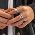 4Pcs Retro Simple Stainless Steel Opening Adjustable Wide Ring Men's Gothic Pattern Metal Ring Casual Jewelry. 