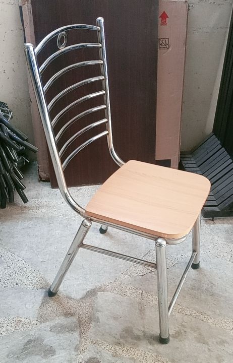 Silver Chrome Color Steel Chair with Wooden Seat - Strogest Chair