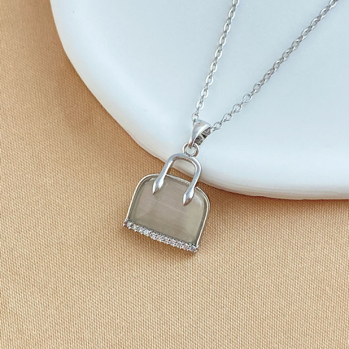 Fashion Hypoallergenic Jewelry Zircon Bag Pendant Necklace Minimalist Tarnish Free Stainless Steel Choker Necklace For Women