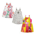 SJ Store & Collection - Pack Of 3 - Summer Multicolored & Multi print Cotton Frocks For Girls - Baby Dress - Baby Frocks. 
