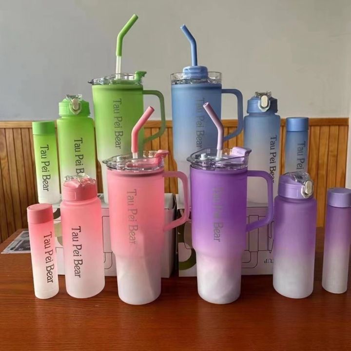 New gradient color high-value plastic cup 40oz cold-proof ice cup three-piece set portable portable cup